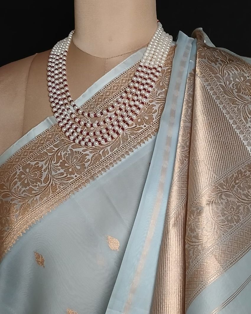 Sona Rupa Pale Green Pure Organza Banarasi Saree - (PSOB0004) - Image 6