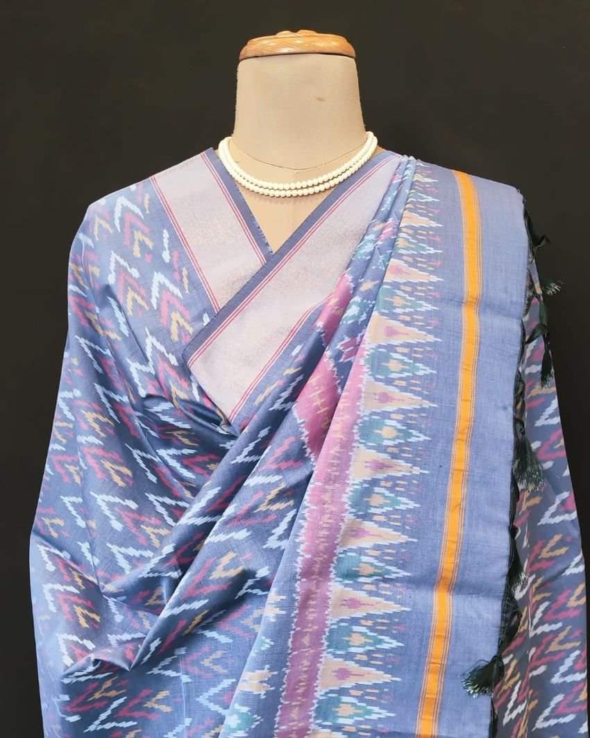 Silk-cotton Ikat Dupatta from Telengana – (SCDT0042) - Image 3