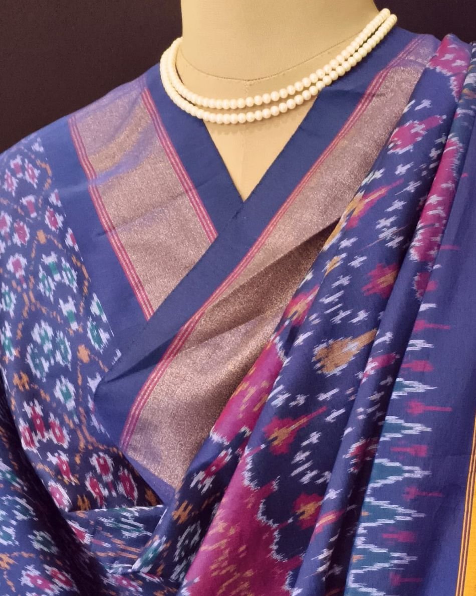 Silk-cotton Ikat Dupatta from Telengana – (SCDT0047) - Image 3