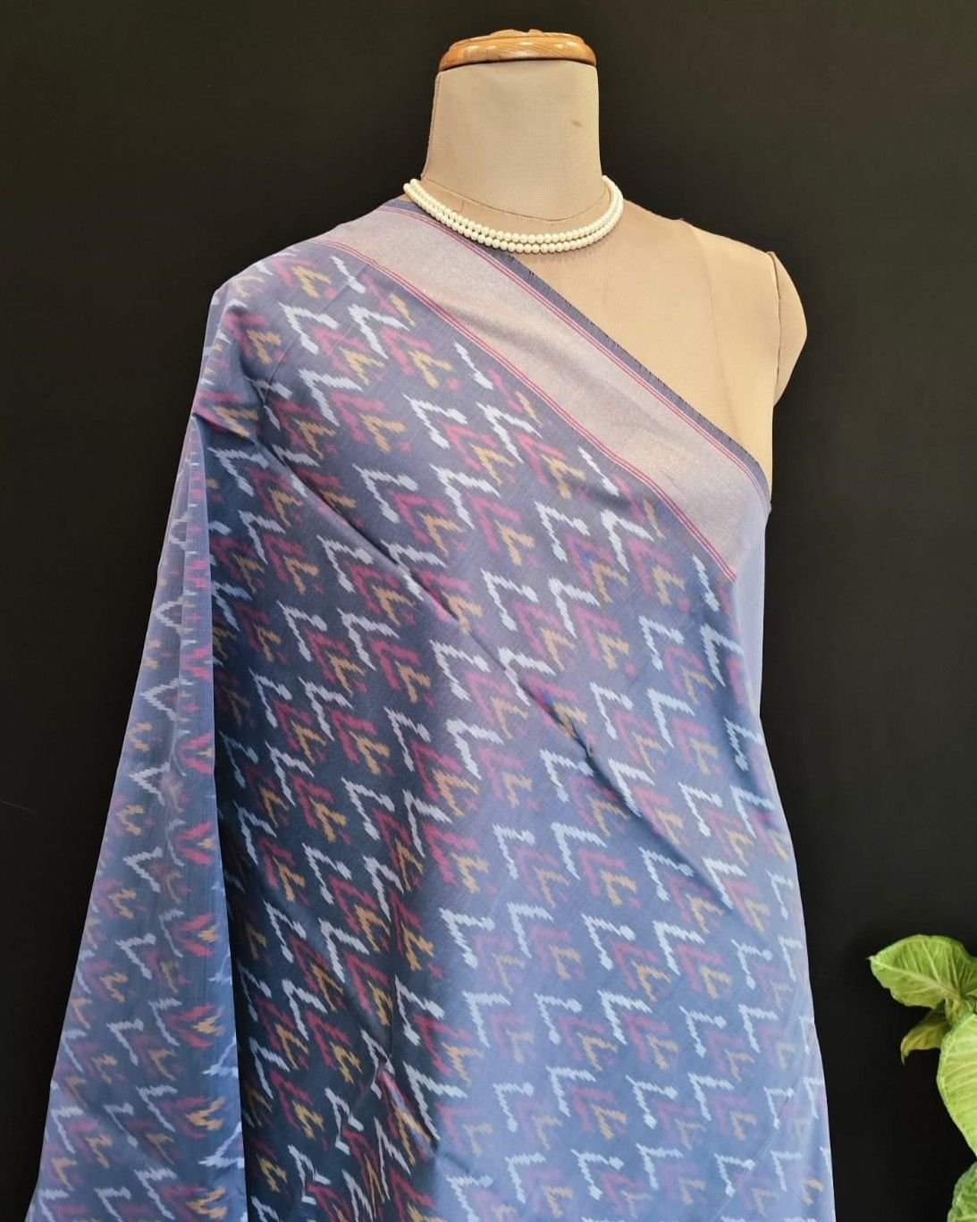 Silk-cotton Ikat Dupatta from Telengana – (SCDT0042) - Image 5