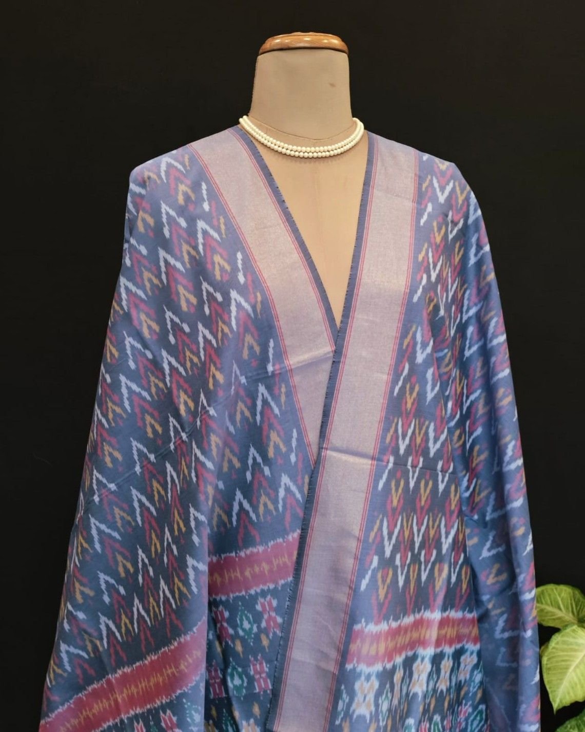 Silk-cotton Ikat Dupatta from Telengana – (SCDT0042) - Image 2