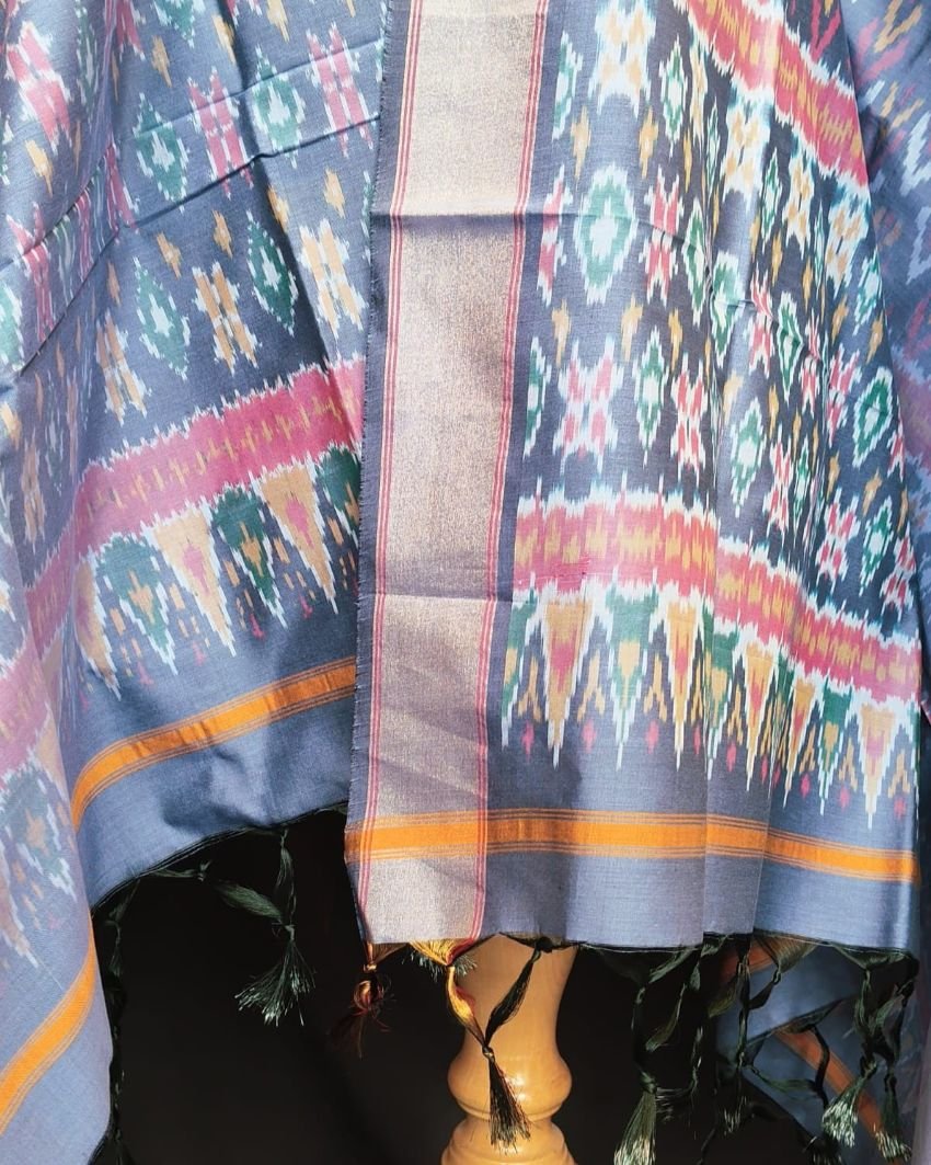 Silk-cotton Ikat Dupatta from Telengana – (SCDT0042) - Image 7