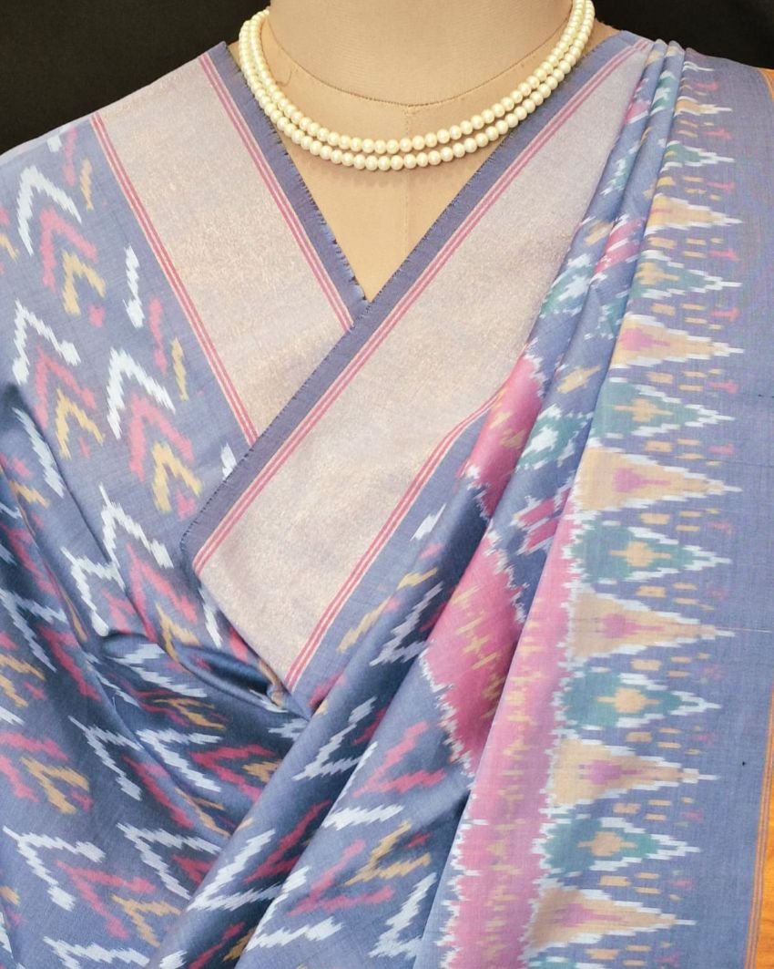 Silk-cotton Ikat Dupatta from Telengana – (SCDT0042) - Image 8