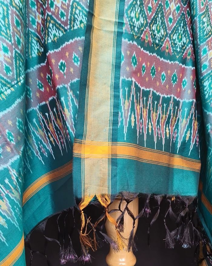Silk-cotton Ikat Dupatta from Telengana – (SCDT0048) - Image 4