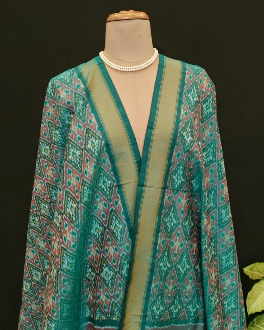 Silk-cotton Ikat Dupatta from Telengana – (SCDT0048) - Image 2