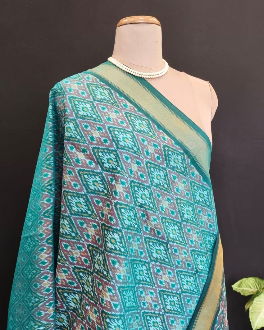 Silk-cotton Ikat Dupatta from Telengana – (SCDT0048) - Image 7