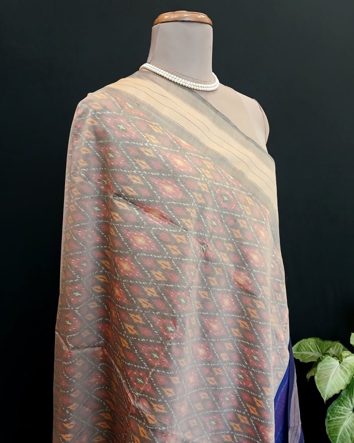 Silk-cotton Ikat Dupatta from Telengana – (SCDT0043) - Image 6