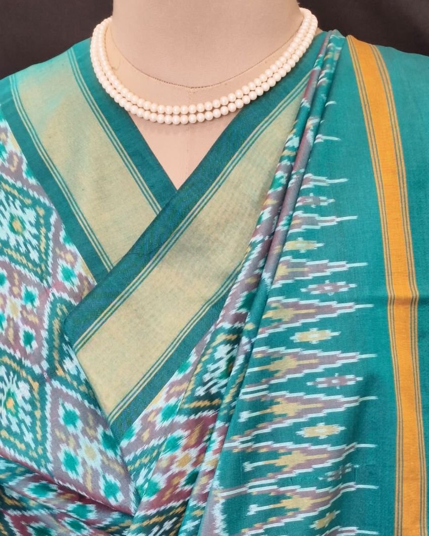 Silk-cotton Ikat Dupatta from Telengana – (SCDT0048) - Image 3
