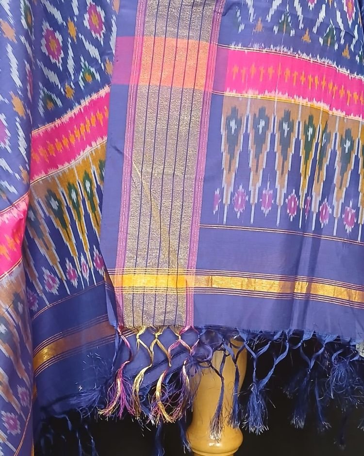 Silk-cotton Ikat Dupatta from Telengana – (SCDT0044) - Image 8