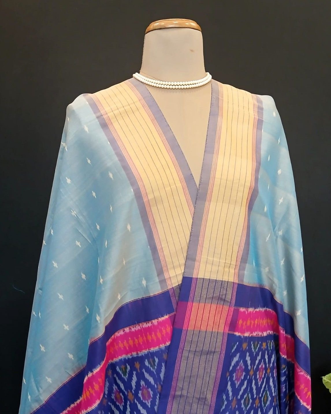 Silk-cotton Ikat Dupatta from Telengana – (SCDT0044) - Image 2