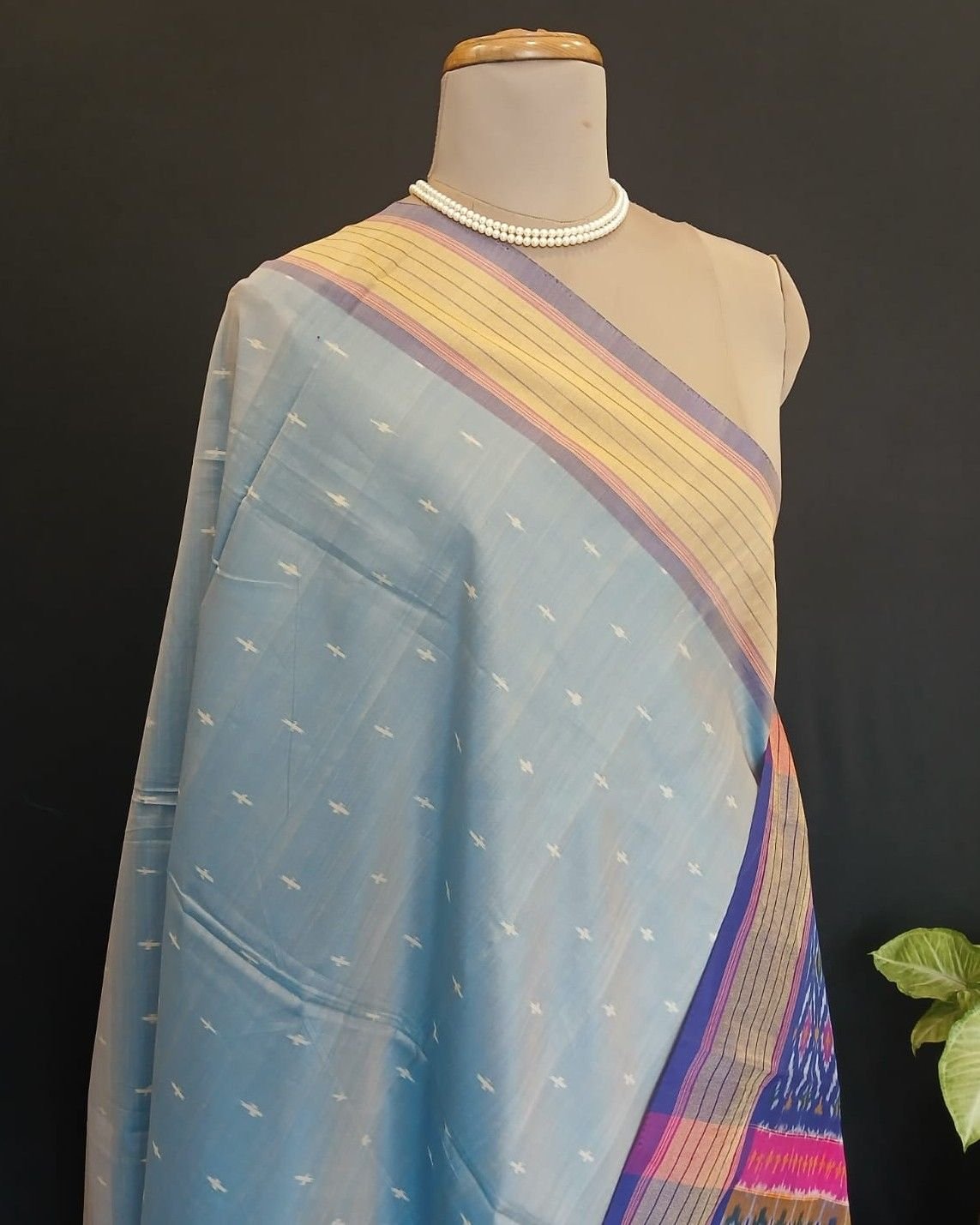 Silk-cotton Ikat Dupatta from Telengana – (SCDT0044) - Image 5