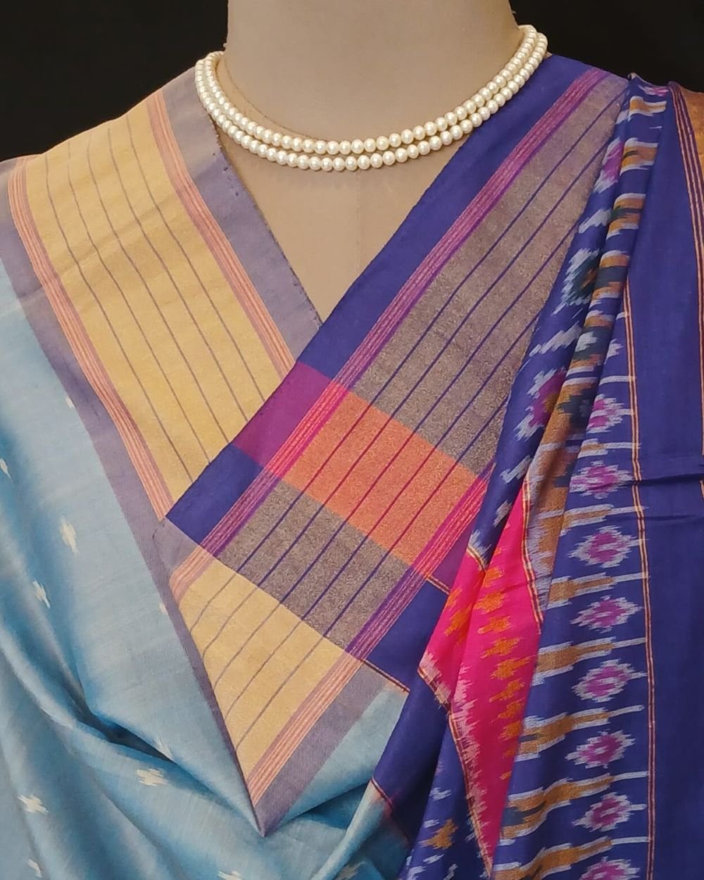 Silk-cotton Ikat Dupatta from Telengana – (SCDT0044) - Image 7
