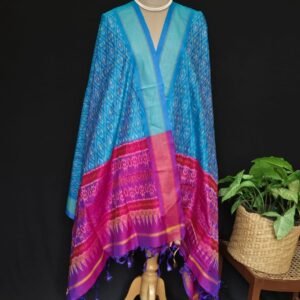 Silk-cotton Ikat Dupatta from Telengana – (SCDT0045)