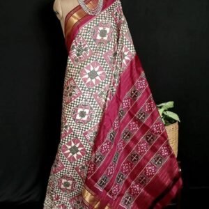Auspicious Yantra-Motif Pure Silk Ikat Saree - (NZIS0009)