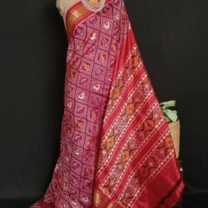 Figurative Pure Silk Ikat  Saree in a Grid Design - (NZIS0010)