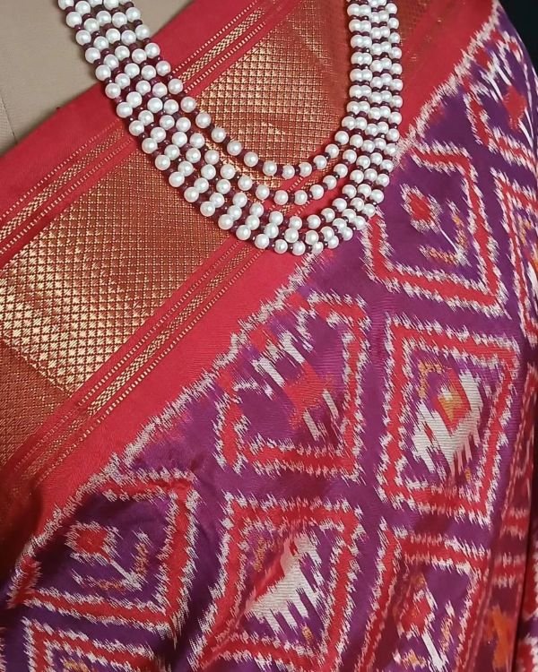 Figurative Pure Silk Ikat Saree in a Grid Design - (NZIS0010) - Image 2