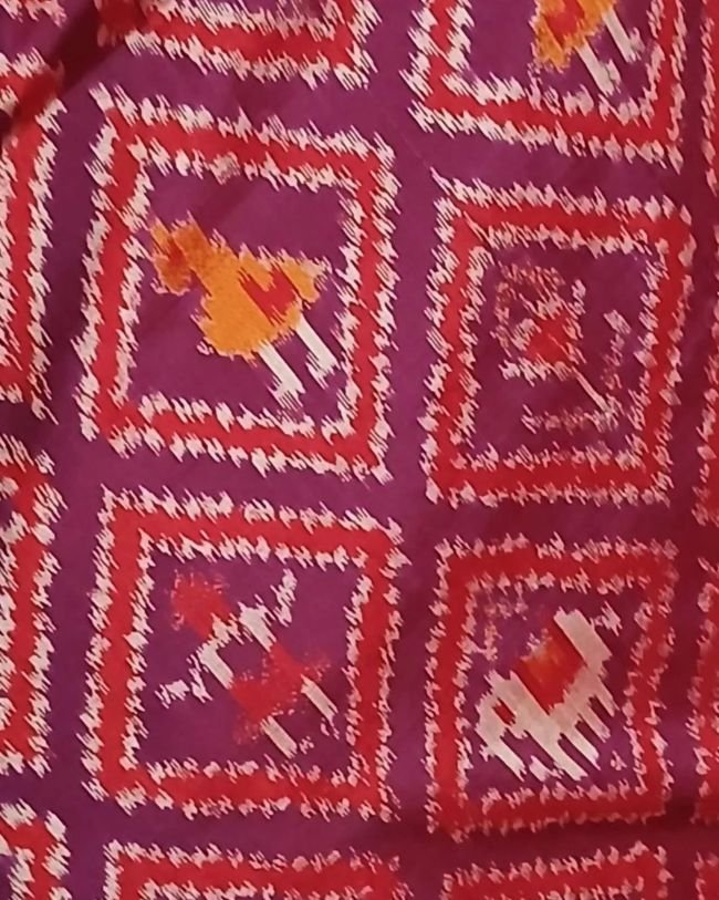 Figurative Pure Silk Ikat Saree in a Grid Design - (NZIS0010) - Image 3