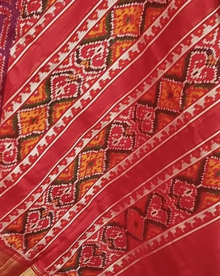 Figurative Pure Silk Ikat Saree in a Grid Design - (NZIS0010) - Image 6