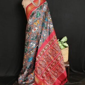 Figurative Pure Silk Ikat Saree in a Grid Design - (NZIS0011)