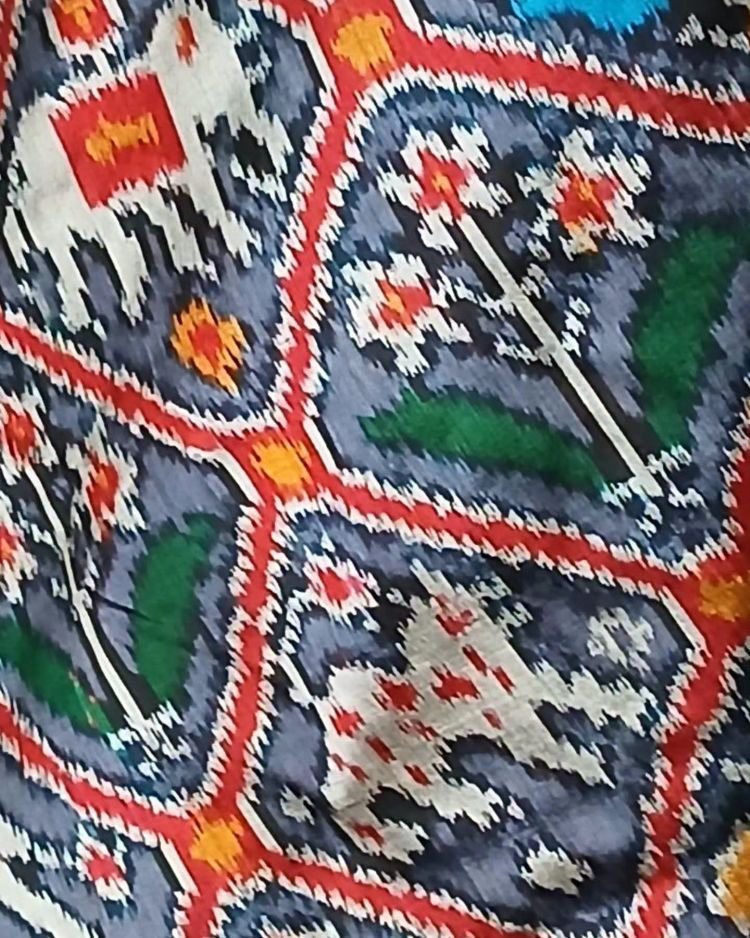 Figurative Pure Silk Ikat Saree in a Grid Design - (NZIS0011) - Image 3