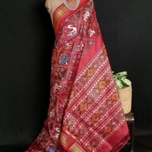 Figurative Pure Silk Ikat  Saree in a Grid Design - (NZIS0012)