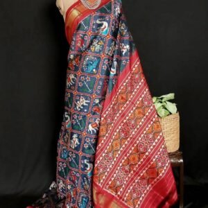 Figurative Pure Silk Ikat Saree in a Grid Design - (NZIS0013)