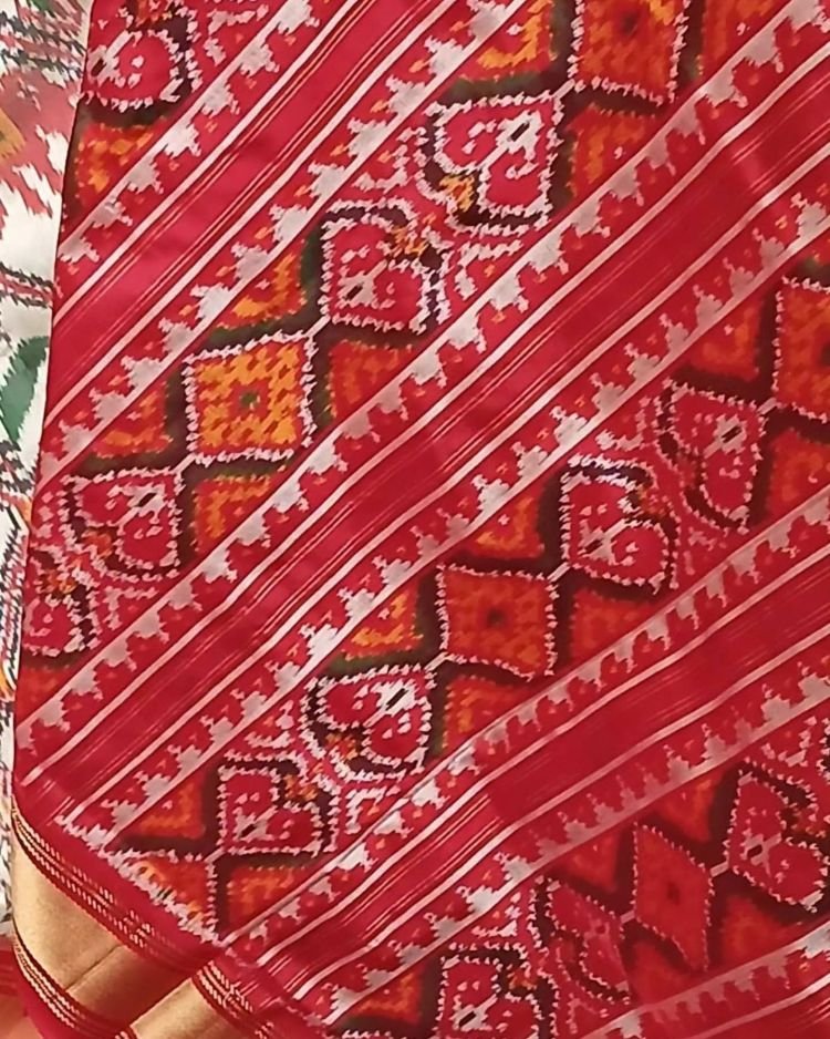 Figurative Pure Silk Ikat Saree in a Grid Design - (NZIS0014) - Image 7