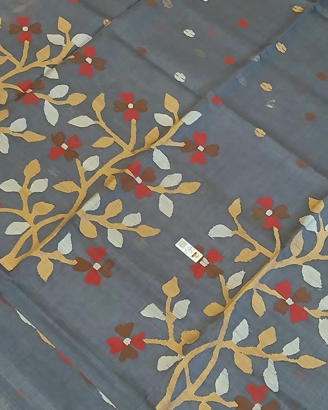 Hand Jamdani in Mulberry Silk with Floral Motifs – (SJMS1192) - Image 2