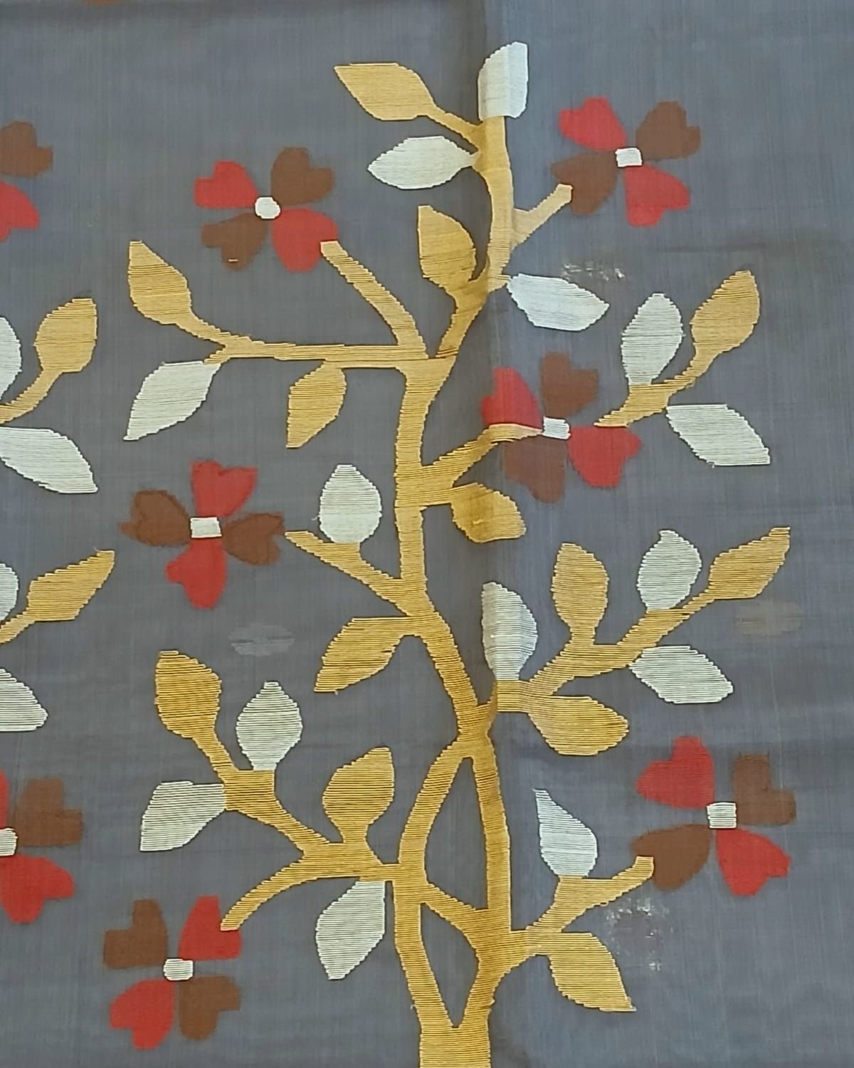 Hand Jamdani in Mulberry Silk with Floral Motifs – (SJMS1192) - Image 6