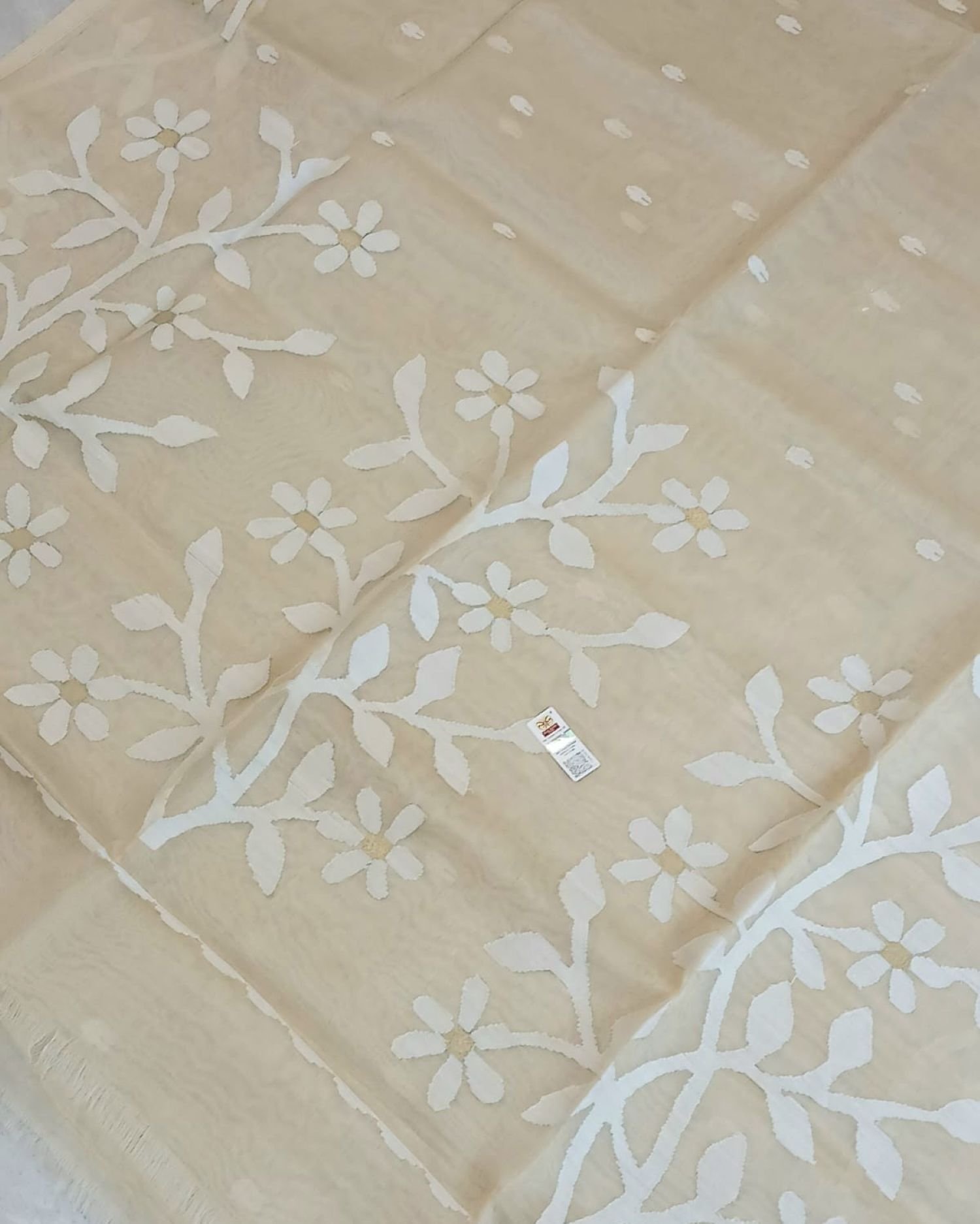 Hand Jamdani in Mulberry Silk with Floral Motifs – (SJMS1193) - Image 6