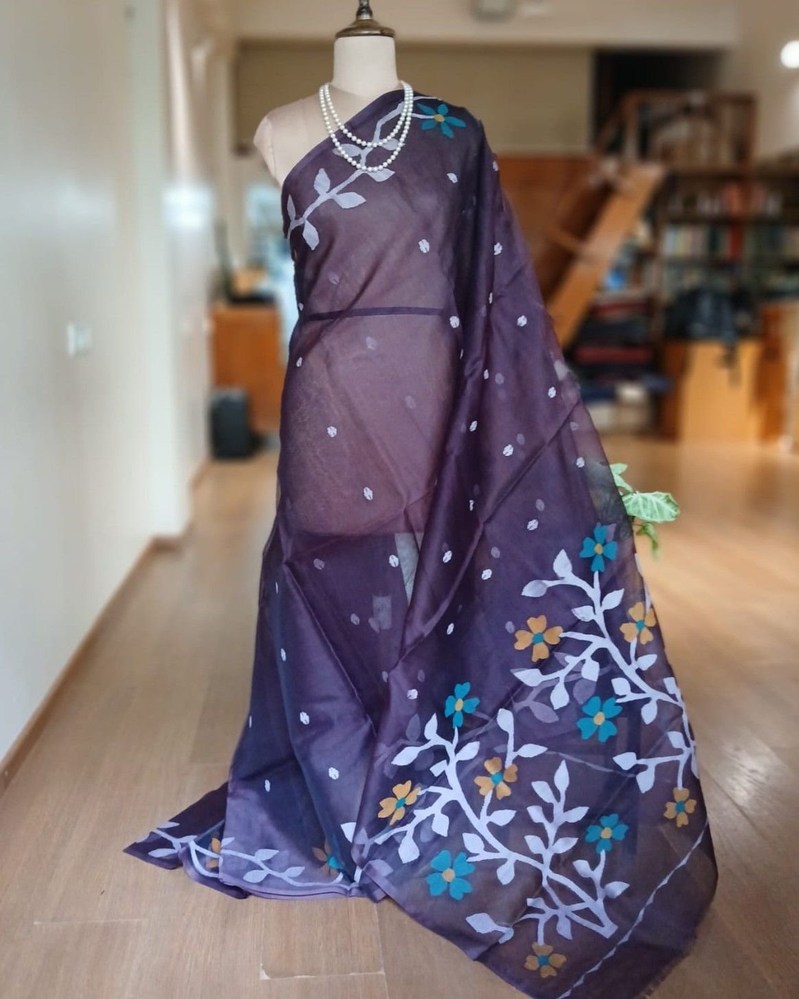 Hand Jamdani in Mulberry Silk with Floral Motifs – (SJMS1194)