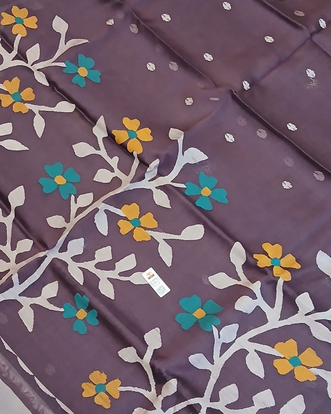 Hand Jamdani in Mulberry Silk with Floral Motifs – (SJMS1194) - Image 2