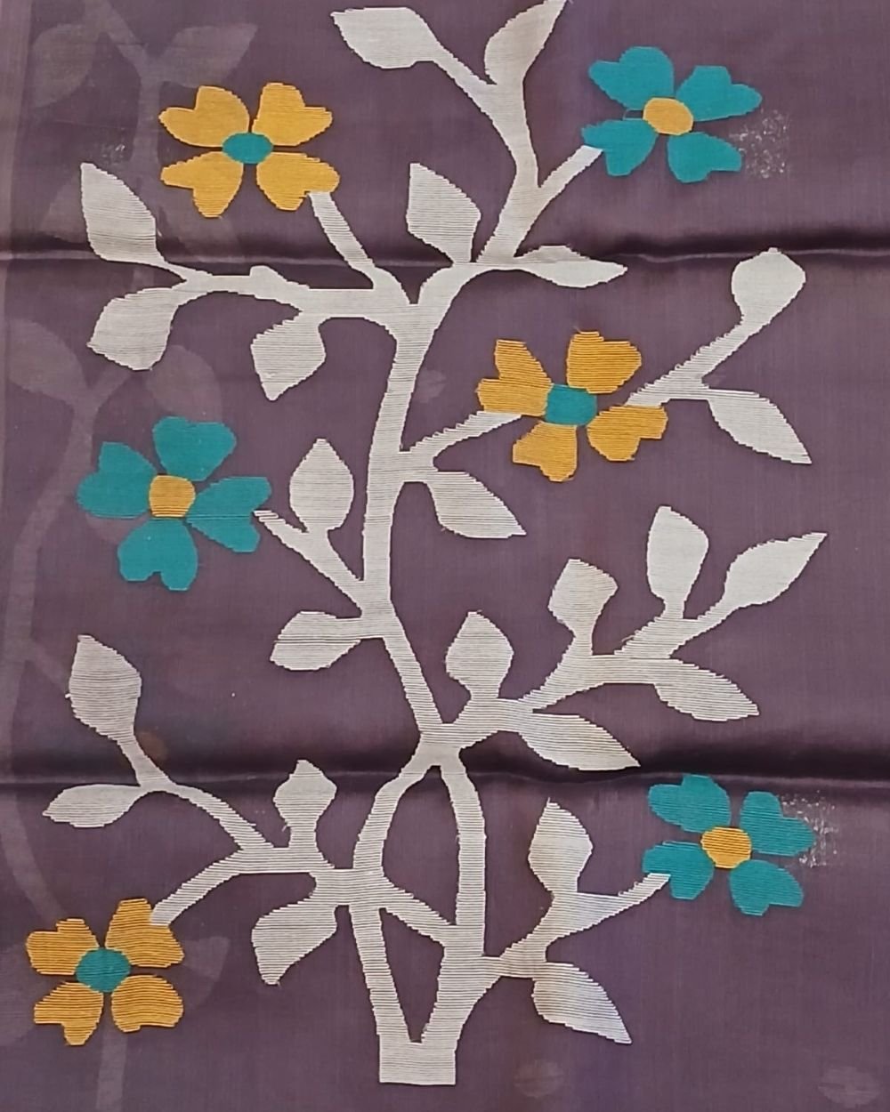 Hand Jamdani in Mulberry Silk with Floral Motifs – (SJMS1194) - Image 6