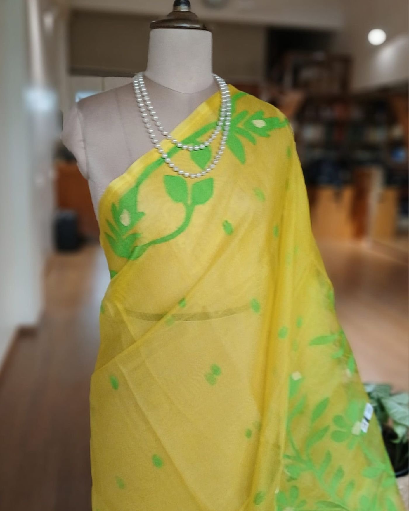 Hand Jamdani in Mulberry Silk with Floral Motifs – (SJMS1195) - Image 3
