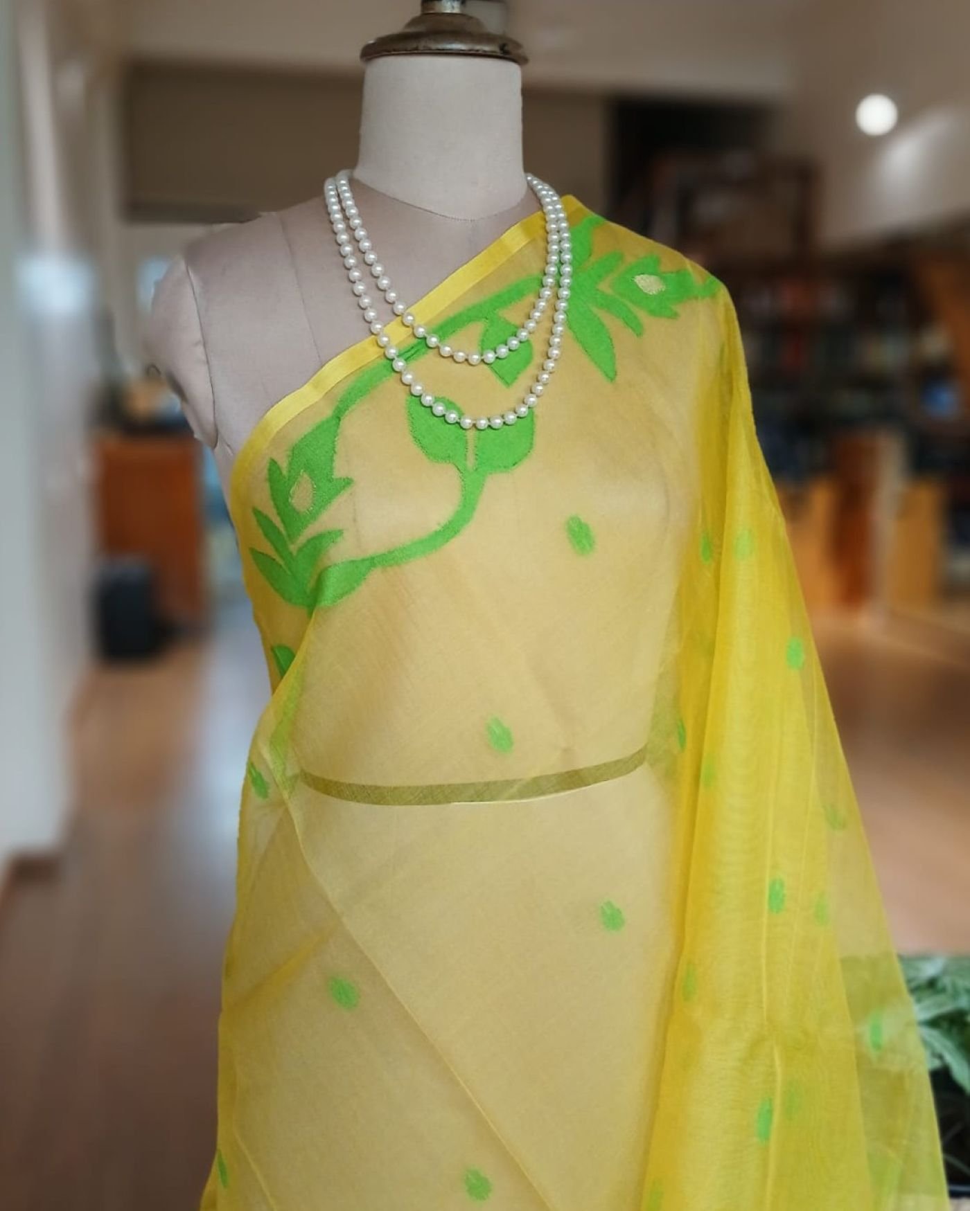 Hand Jamdani in Mulberry Silk with Floral Motifs – (SJMS1195) - Image 5