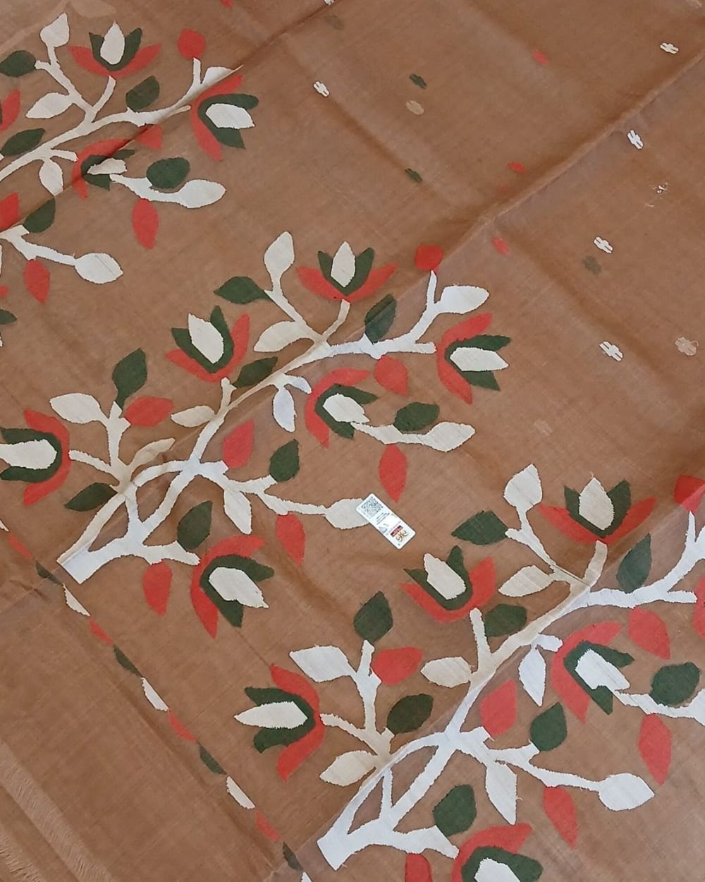 Hand Jamdani in Mulberry Silk with Floral Motifs – (SJMS1196) - Image 2