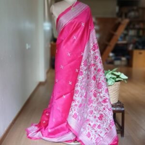Hand Embroidered Santiniketan Kantha Saree in Pure Bisnupuri Silk - (SNBK0006)