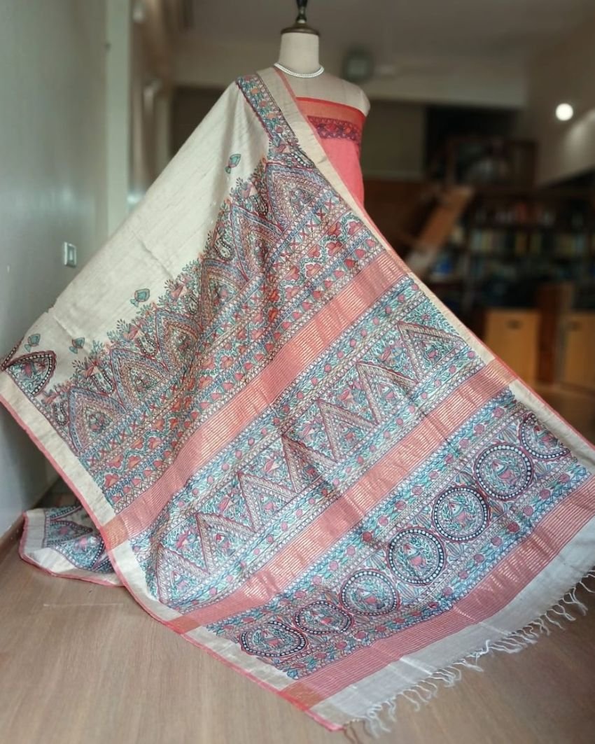 Madhubani on Tussar Silk – (MADT0056) - Image 3