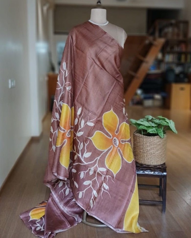 Handpainted Tussar Silk Saree - (HTSS0009) - Image 6