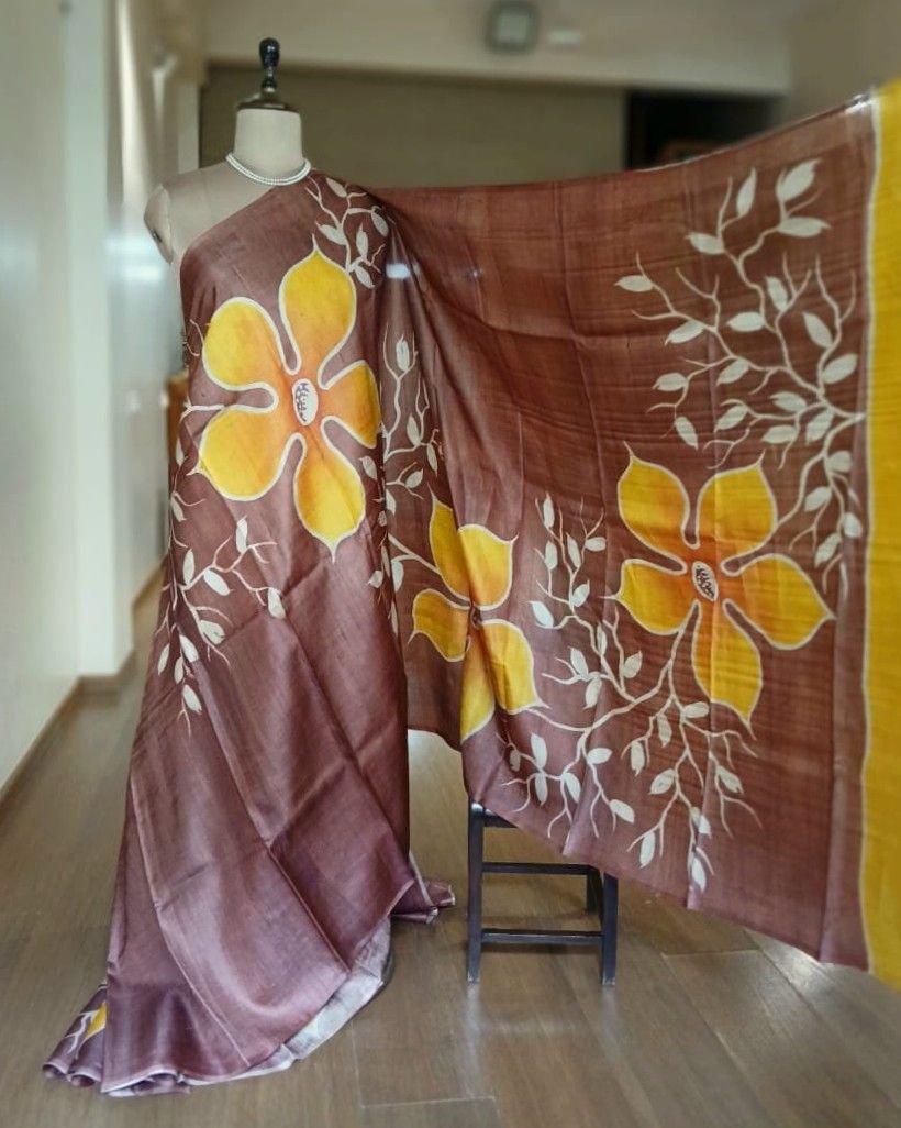 Handpainted Tussar Silk Saree - (HTSS0009) - Image 3