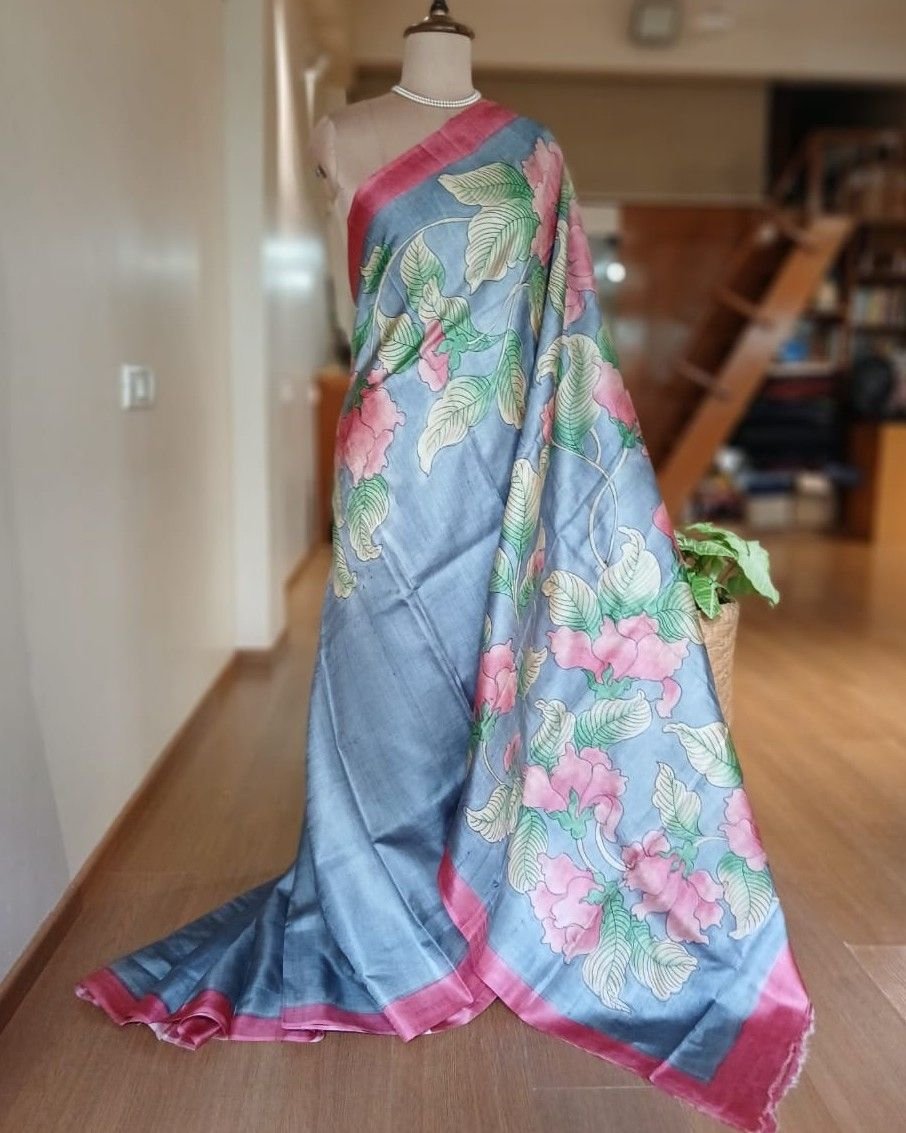 Handpainted Tussar Silk Saree - (HTSS0010)