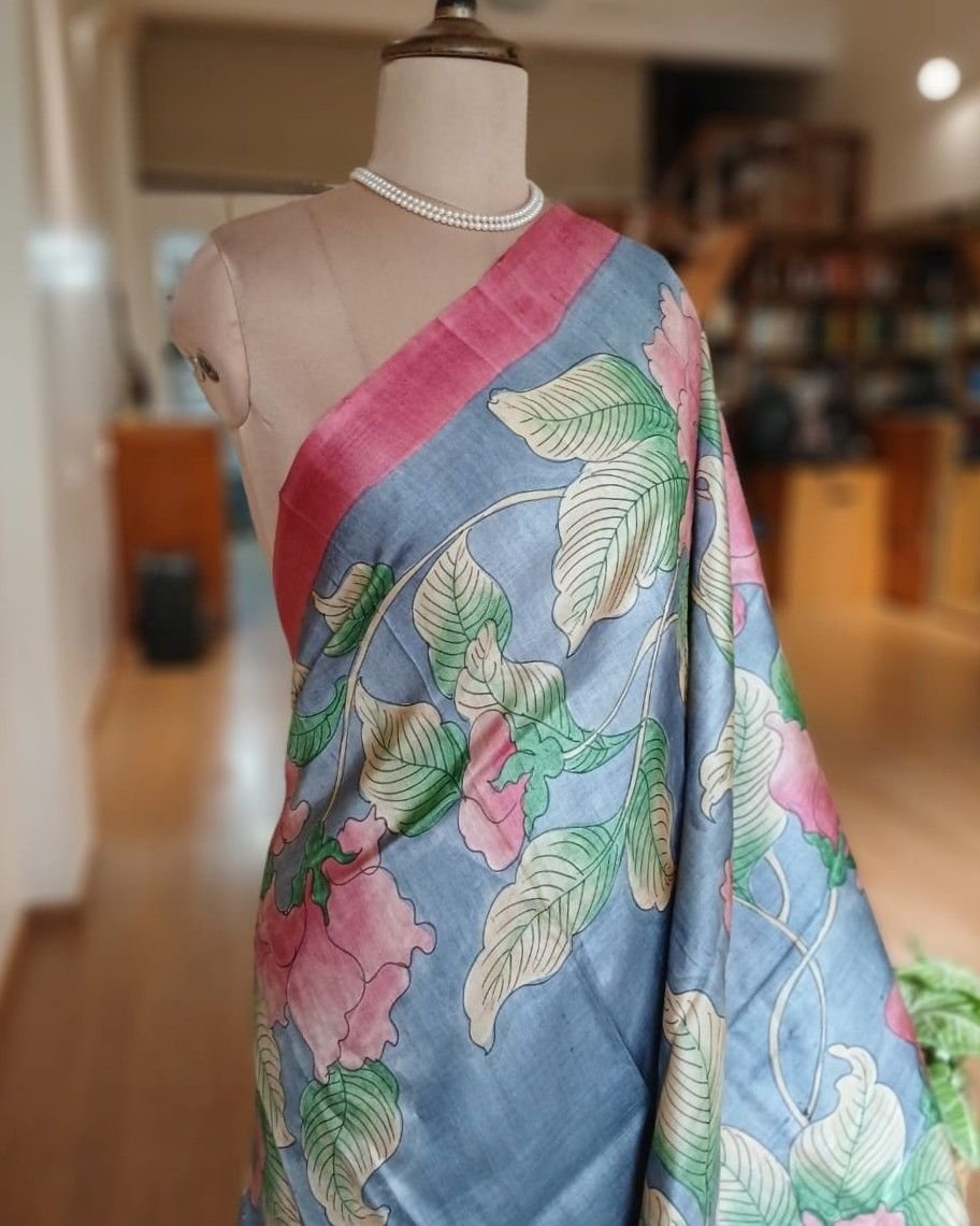 Handpainted Tussar Silk Saree - (HTSS0010) - Image 2