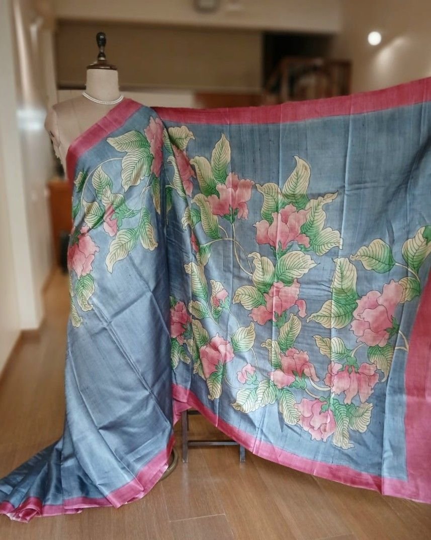 Handpainted Tussar Silk Saree - (HTSS0010) - Image 4