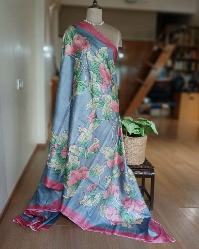 Handpainted Tussar Silk Saree - (HTSS0010) - Image 6