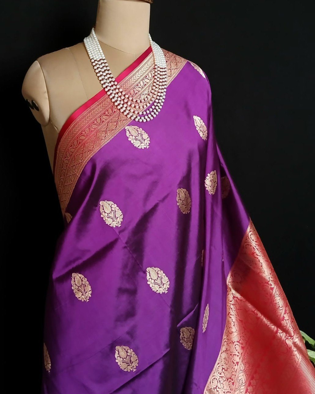 Banarasi Contrast Border Pure Katan Silk Saree – (BPKS1003) - Image 2
