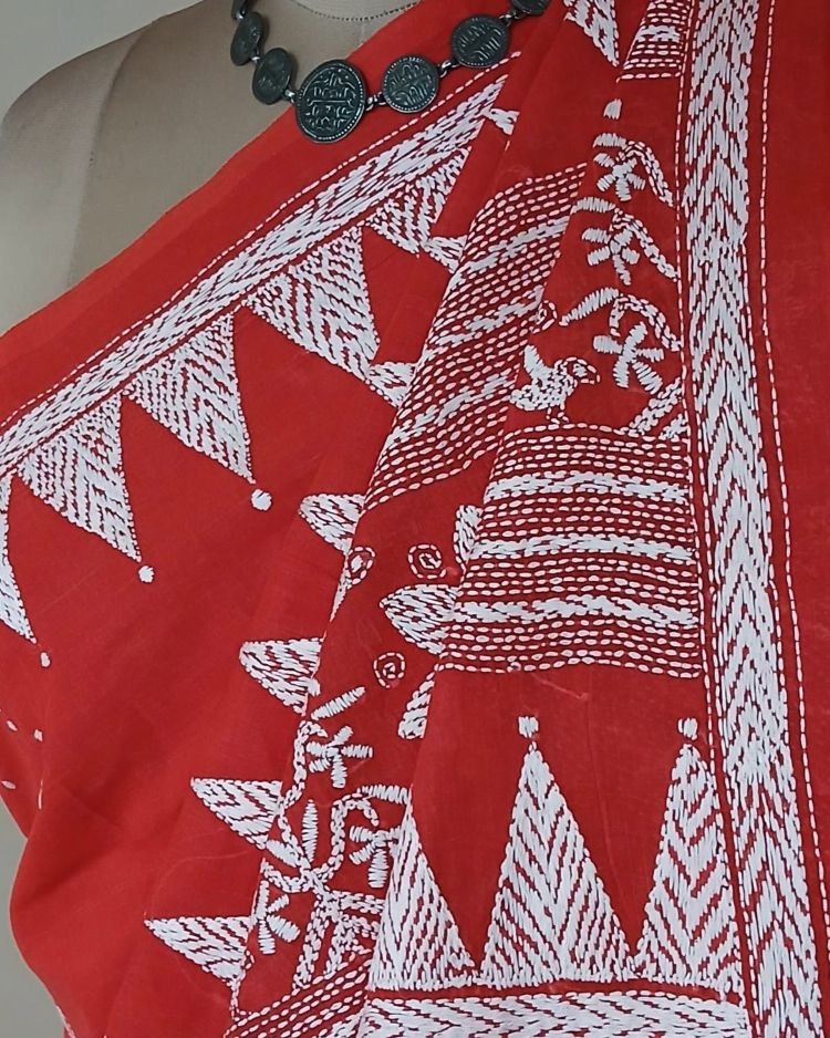 Cotton Kantha Saree from Santiniketan – (KNCS1080) - Image 6
