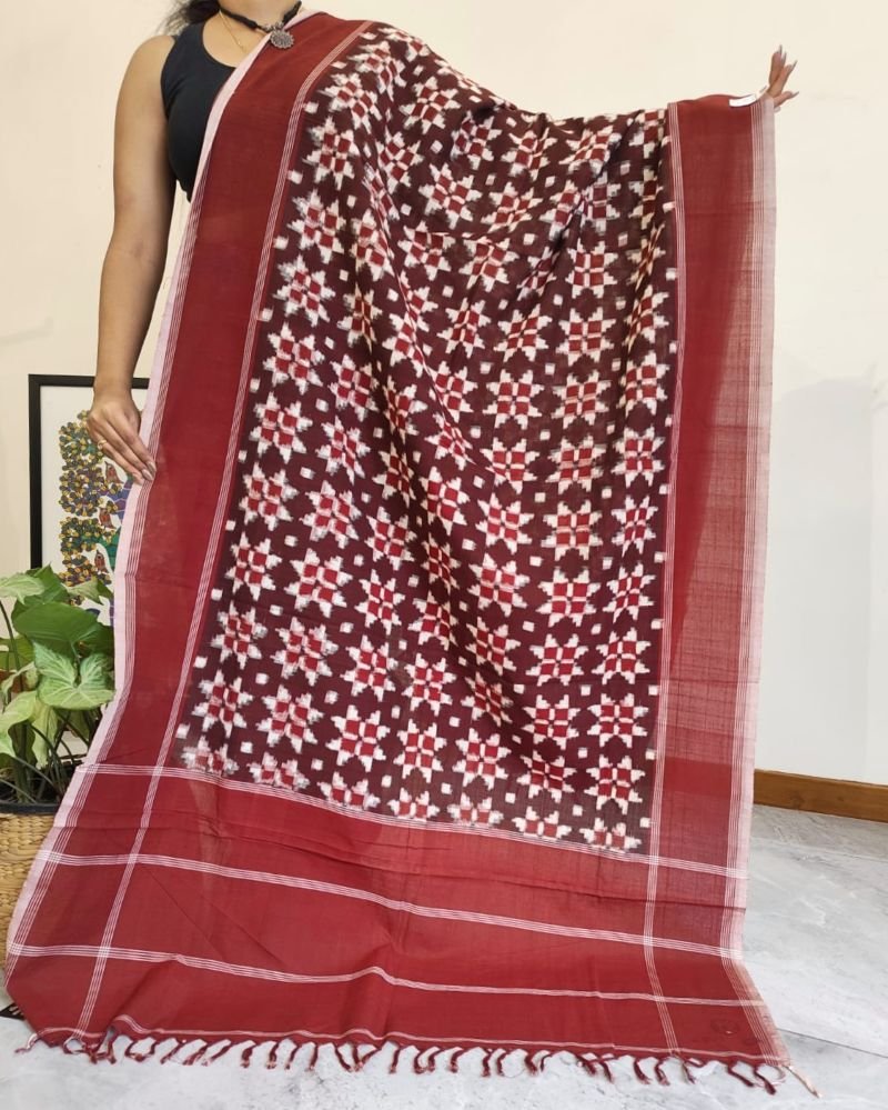 Double Ikat Cotton Dupatta – (DICD0010)