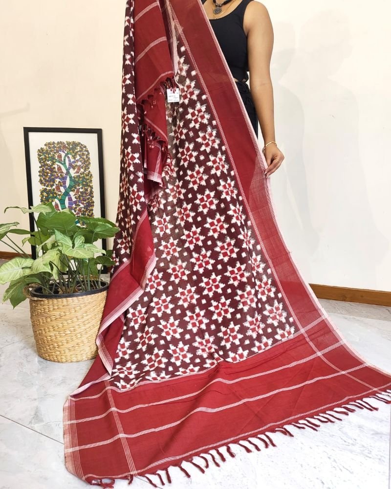 Double Ikat Cotton Dupatta – (DICD0010) - Image 3