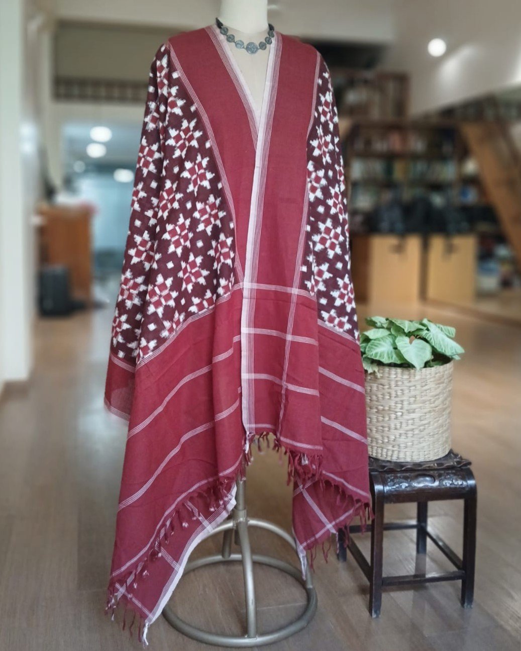 Double Ikat Cotton Dupatta – (DICD0010)