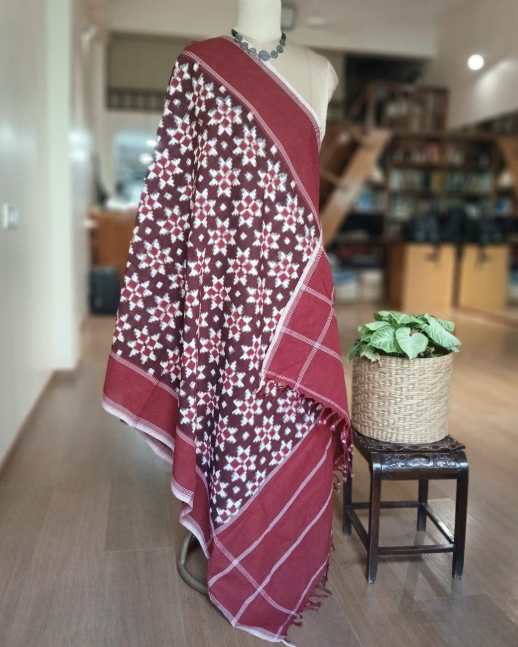 Double Ikat Cotton Dupatta – (DICD0010) - Image 3